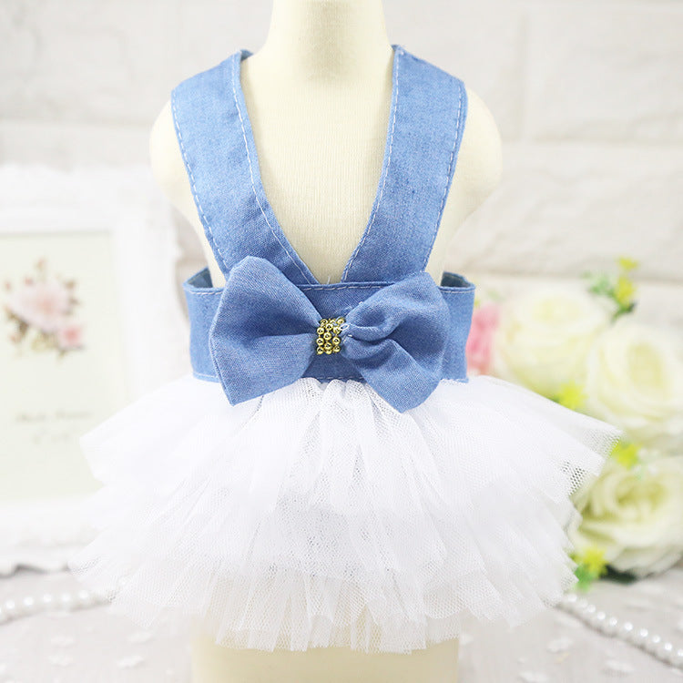 Spring And Summer New Dog Clothing Cat Clothing Pet Supplies Striped Suspender Mesh Skirt Dress Small Dog