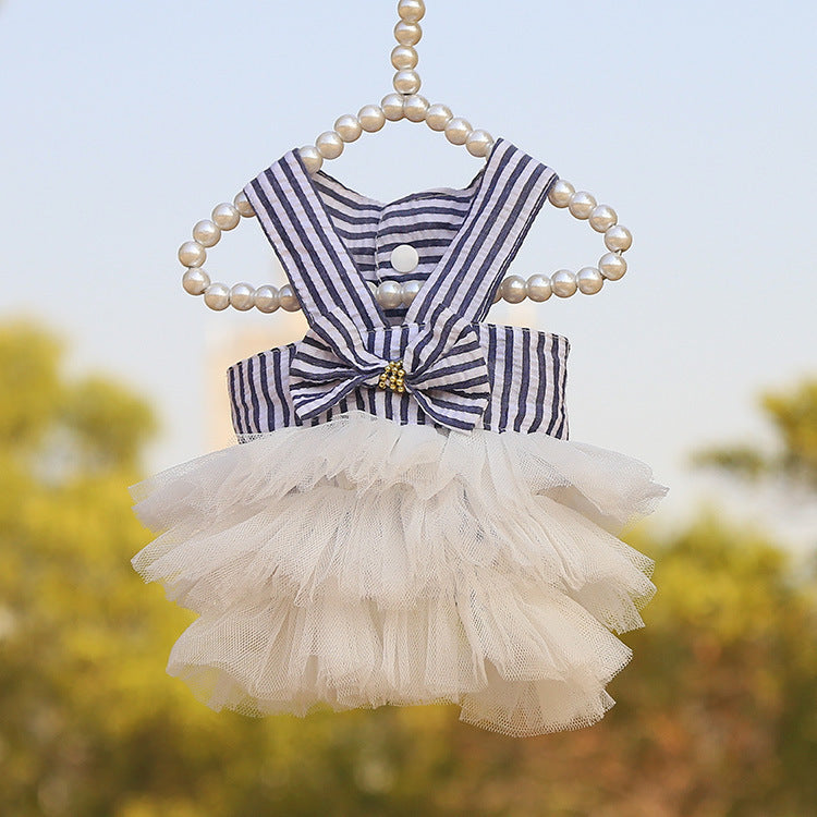 Spring And Summer New Dog Clothing Cat Clothing Pet Supplies Striped Suspender Mesh Skirt Dress Small Dog