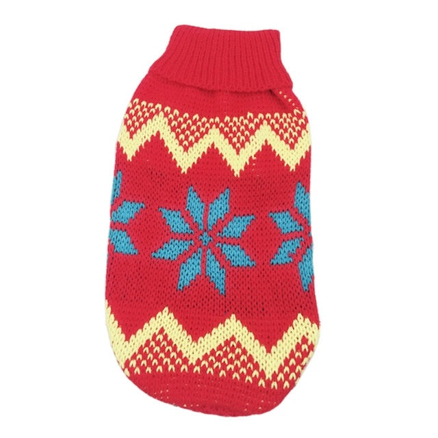 Christmas Maple Snowflake Turtleneck Knitted Pet Dog Sweater