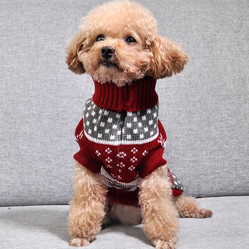 Christmas Maple Snowflake Turtleneck Knitted Pet Dog Sweater
