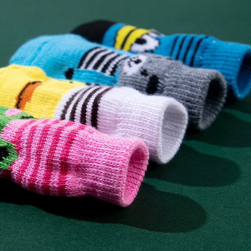 High Quality Non-slip Sole Socks Teddy Corgi Cat 4 Pack