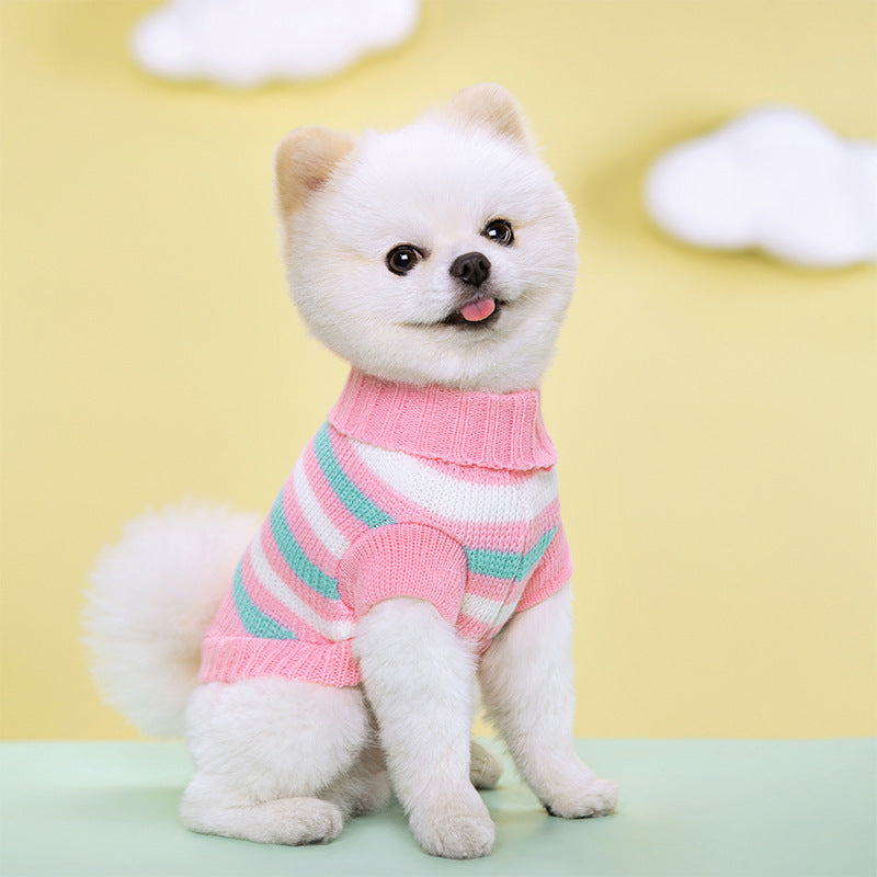 Warm Striped Floral Pet Sweater Elastic Two-leg Lapel Knitted Wool