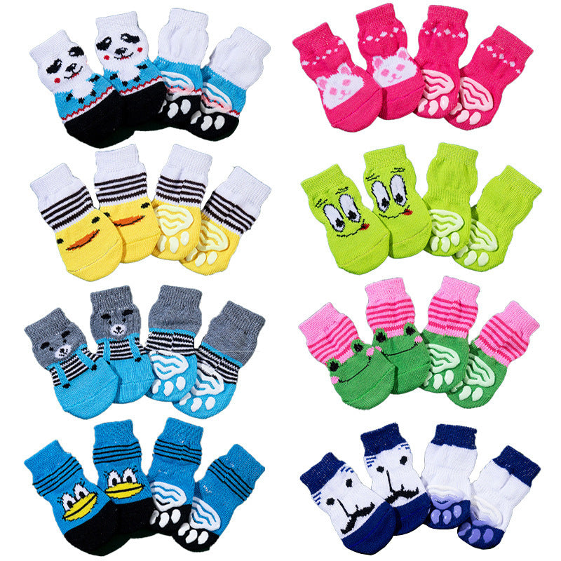 High Quality Non-slip Sole Socks Teddy Corgi Cat 4 Pack