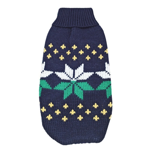 Christmas Maple Snowflake Turtleneck Knitted Pet Dog Sweater