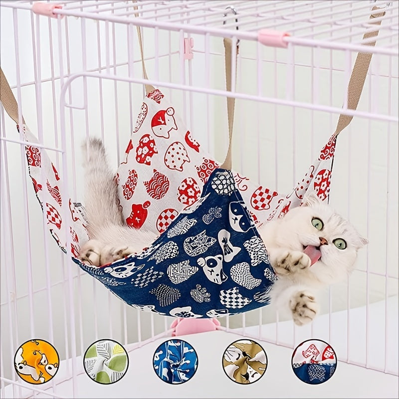 Pet Cotton Hemp Cat Printed Hammock Breathable Swing Hanging Nest Multi-color