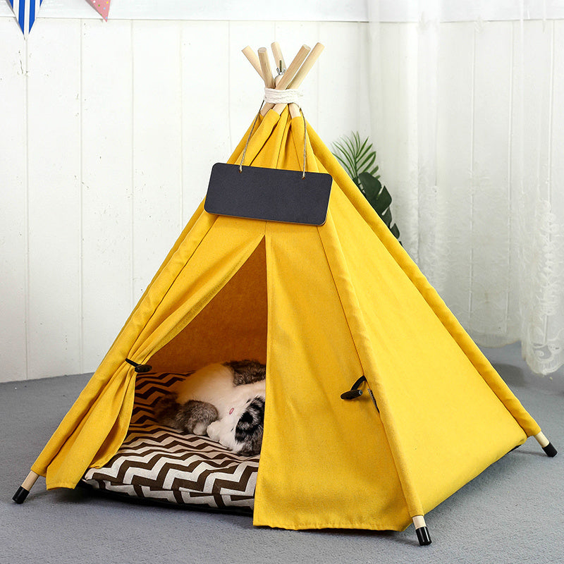 Pet Teepee Tent Bed Portable Washable Dog Indoor Beds With Cushion