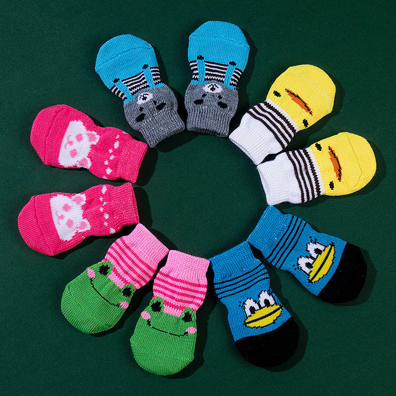 High Quality Non-slip Sole Socks Teddy Corgi Cat 4 Pack