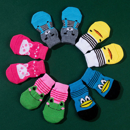 High Quality Non-slip Sole Socks Teddy Corgi Cat 4 Pack