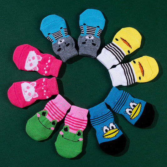High Quality Non-slip Sole Socks Teddy Corgi Cat 4 Pack