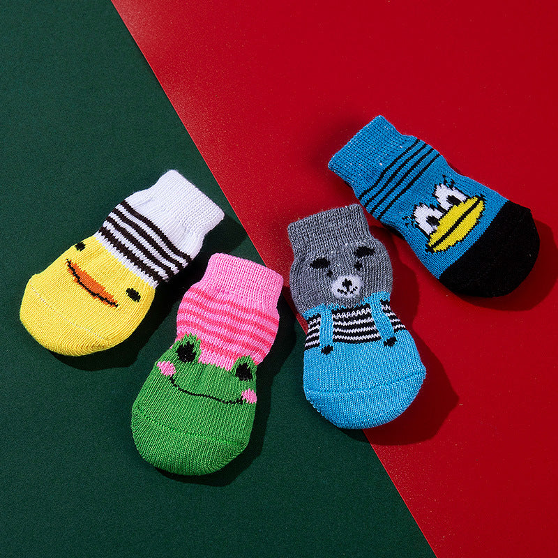 High Quality Non-slip Sole Socks Teddy Corgi Cat 4 Pack