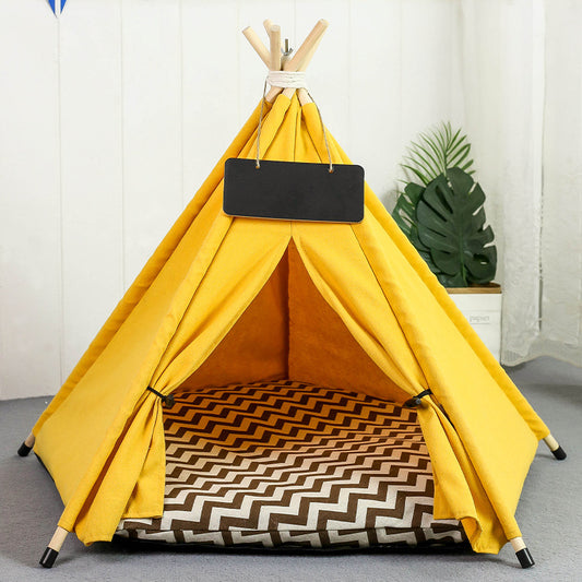 Pet Teepee Tent Bed Portable Washable Dog Indoor Beds With Cushion